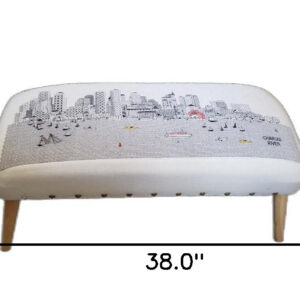 38" Cream Wool And Brown Ottoman