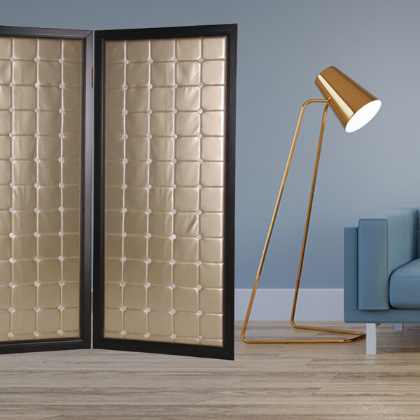 1" X 59" X 67" Gold Wood & Fabric  Screen