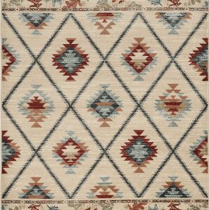8' Ivory Machine Woven Geometric Lodge Indoor Runner Rug
