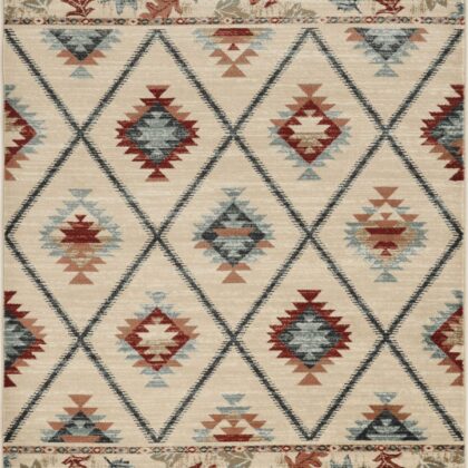 8' Ivory Machine Woven Geometric Lodge Indoor Runner Rug