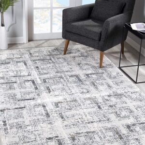 7’ X 10’ Gray And Ivory Abstract Distressed Area Rug