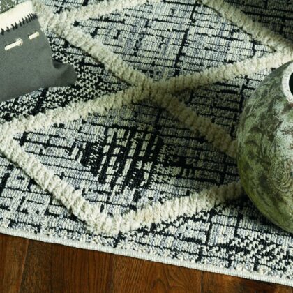 8' Charcoal Machine Woven Diamond Pattern Indoor Runner Rug