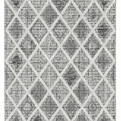 8' Charcoal Machine Woven Diamond Pattern Indoor Runner Rug