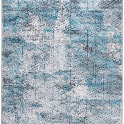 2’ x 7’ Blue Gray Abstract Cuboid Modern Runner Rug