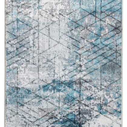 2’ x 7’ Blue Gray Abstract Cuboid Modern Runner Rug