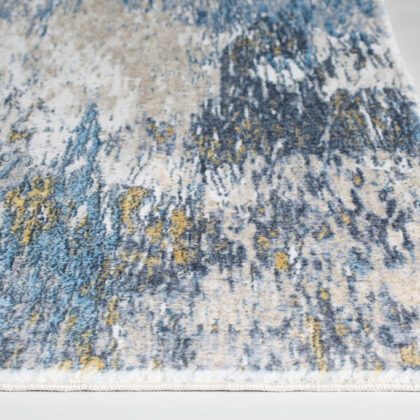 8' Blue And Gold Abstract Dhurrie Runner Rug