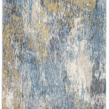 8' Blue And Gold Abstract Dhurrie Runner Rug
