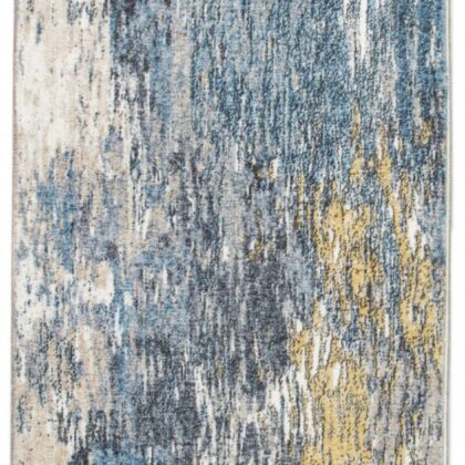 8' Blue And Gold Abstract Dhurrie Runner Rug