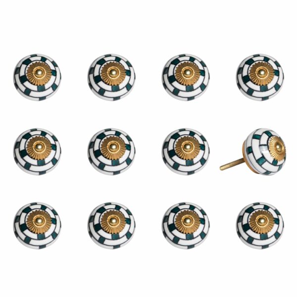 1.5" X 1.5" X 1.5" White Teal And Gold  Knobs 12 Pack
