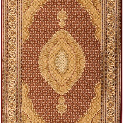 5’ Round Red and Beige Medallion Area Rug