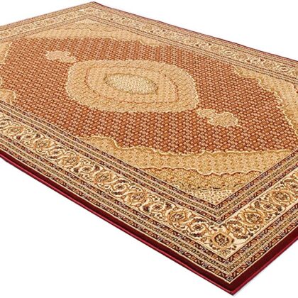 5’ Round Red and Beige Medallion Area Rug