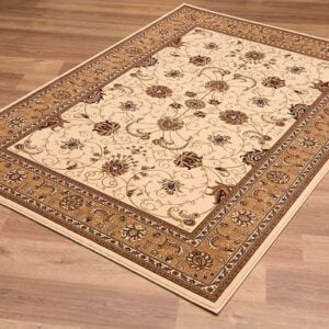 4’ x 6’ Cream and Tan Ornate Border Area Rug