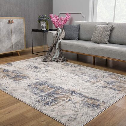 6' X 9' Beige Abstract Printed Area Rug