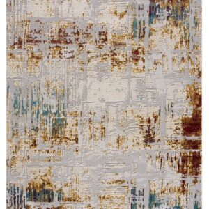 4’ X 6’ Abstract Beige And Gold Modern Area Rug
