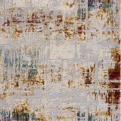 4’ X 6’ Abstract Beige And Gold Modern Area Rug