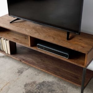 60" Brown Wood Open Shelving TV Stand