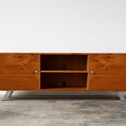 72" Brown Wood Cabinet Enclosed Storage TV Stand