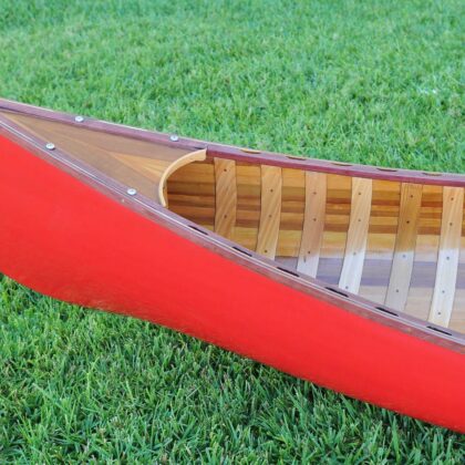 26.5" X 117" X 20" Red Wooden Canoe With Ribs Curved Bow