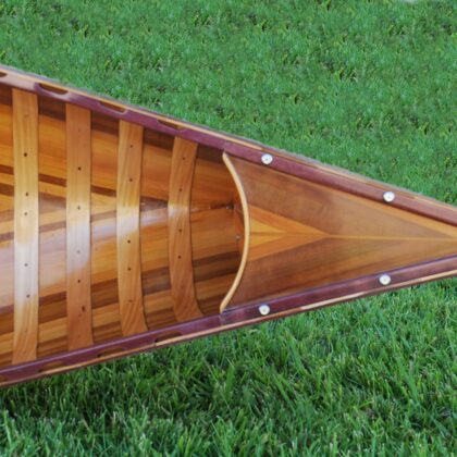 26.5" X 117" X 20" Red Wooden Canoe With Ribs Curved Bow