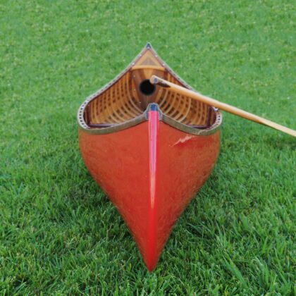 26.5" X 117" X 20" Red Wooden Canoe With Ribs Curved Bow