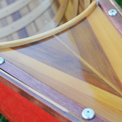 26.5" X 117" X 20" Red Wooden Canoe With Ribs Curved Bow