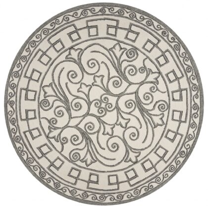 8' Ivory Grey Hand Woven Uv Treated Greek Key Medallion Round Indoor Outdoor Area Rug