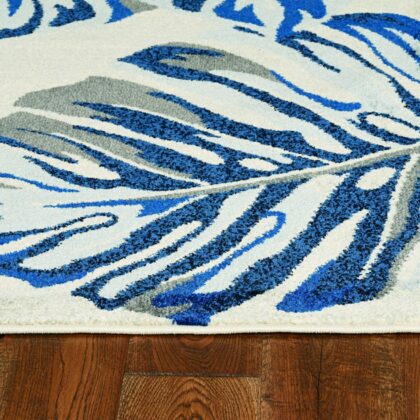 10'X13' Grey Blue Machine Woven Tropical Leaves Indoor Area Rug