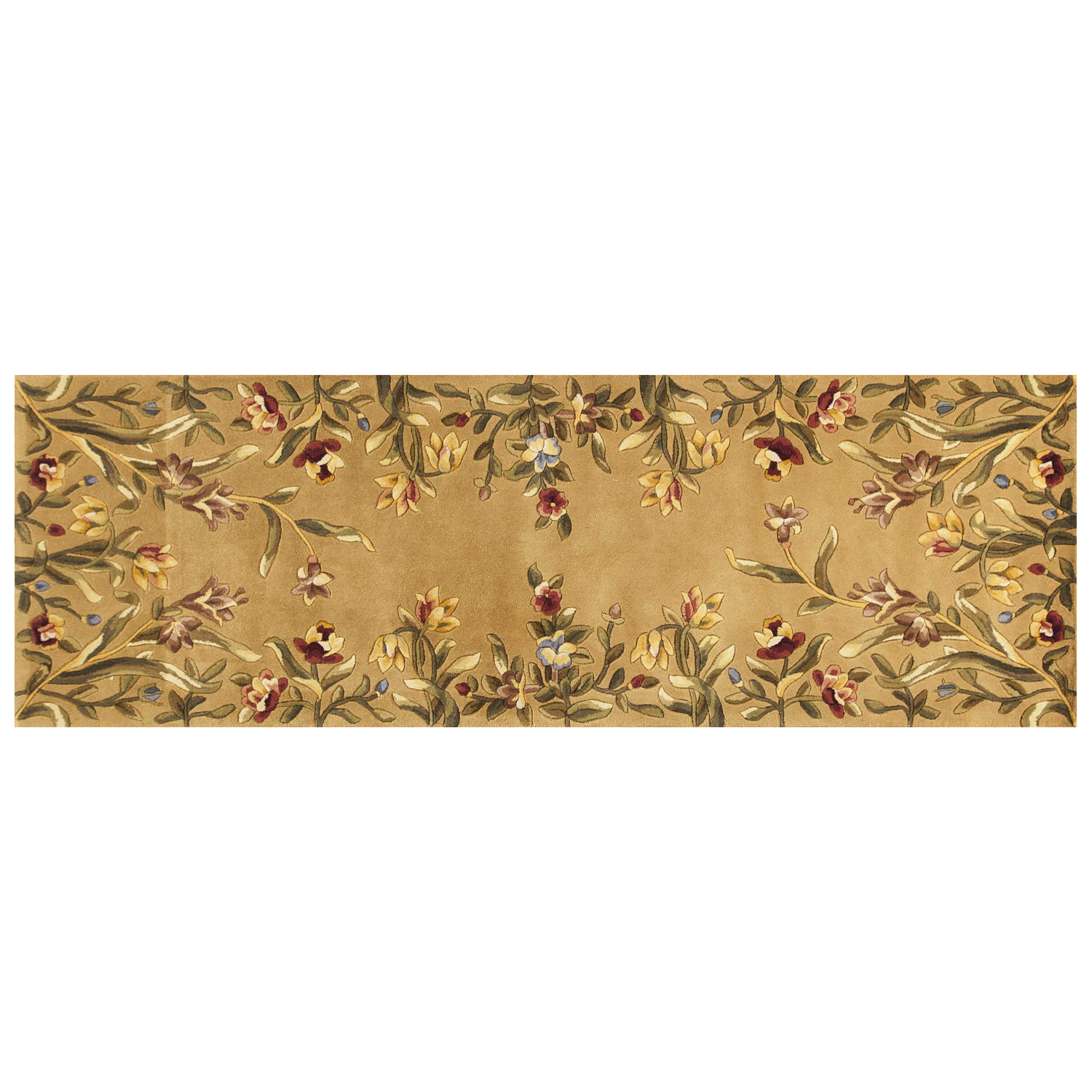 8' Golden Yellow Wool Floral Hand Tufted Runner Rug - Image 2