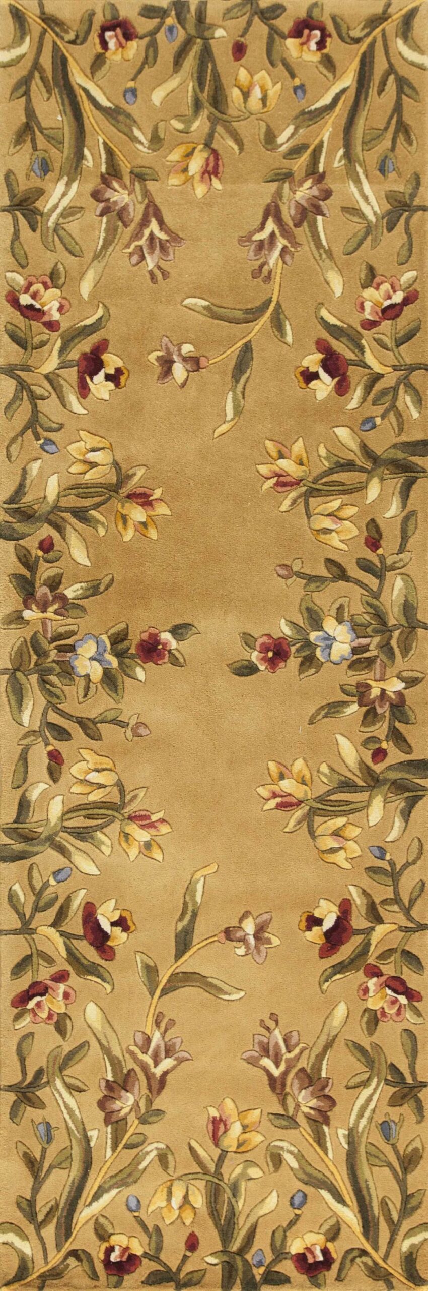 8' Golden Yellow Wool Floral Hand Tufted Runner Rug - Image 4