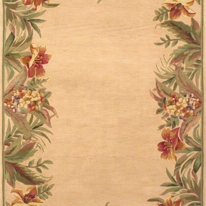 8' X 11'  Wool Ivory Tropical Greenery Area Rug