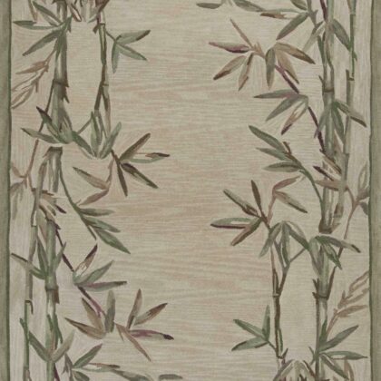 9'X12' Ivory Hand Tufted Bordered Bamboo Indoor Area Rug
