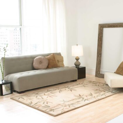 9'X12' Ivory Hand Tufted Bordered Bamboo Indoor Area Rug