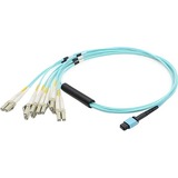 AddOn 15m MPO (Female) to 6xLC (Male) 12-Strand Aqua OM3 Duplex Fiber Fanout Cable