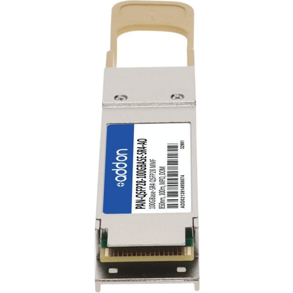 AddOn Palo Alto Networks PAN-QSFP28-100GBASE-SR4 Compatible TAA Compliant 100GBase-SR4 QSFP28 Transceiver (MMF, 850nm, 100m, MPO, DOM)