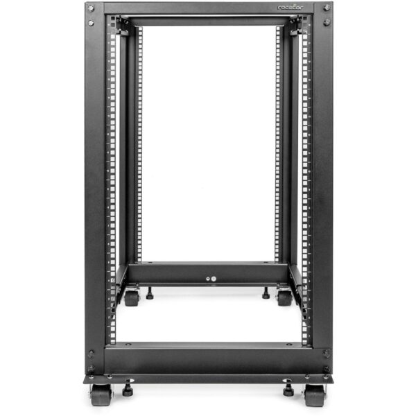 Rocstor SolidRack 18U Adjustable Depth Open Frame 4 Post Rack w/ Casters