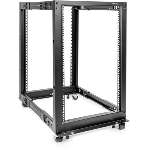Rocstor SolidRack 18U Adjustable Depth Open Frame 4 Post Rack w/ Casters