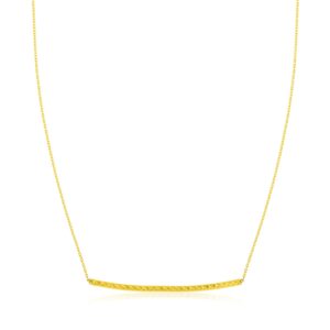 14k Yellow Gold Thin Textured Bar Necklace