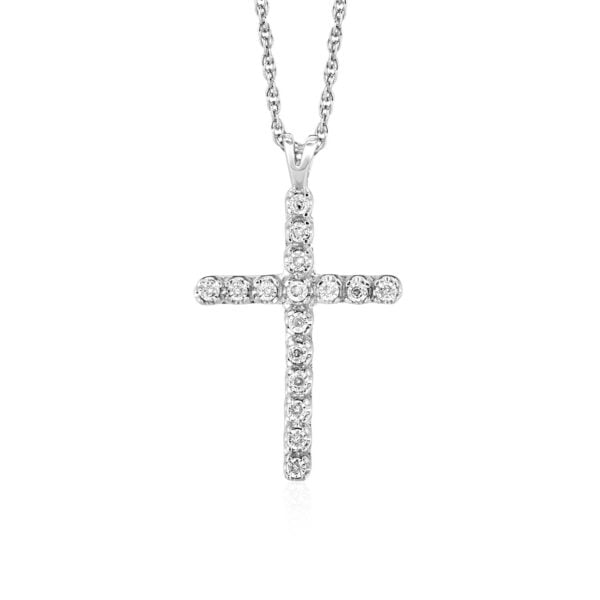 Jewelry — Cross Pendant with Diamonds in Sterling Silver