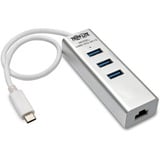 Tripp Lite by Eaton 3-Port USB 3.x (5Gbps) Hub with LAN Port, USB-C to 3x USB-A Ports and Gigabit Ethernet, Silver