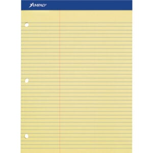 Esselte® Perforated Pad 8-1/2"" x 11-3/4"" College Ruled 3-Hole Punched Canary 100 Sheet/Pad