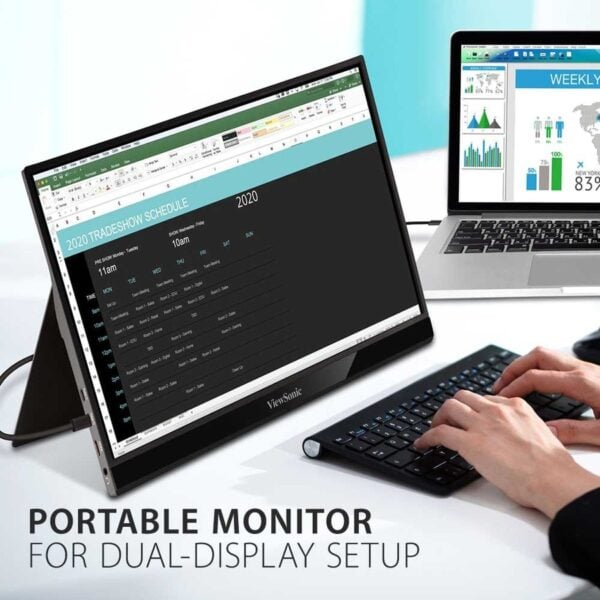 ViewSonic VG1655 15.6 Inch 1080p Portable Monitor with 2 Way Powered 60W USB C, IPS, Eye Care, Dual Speakers, Built in Stand with Smart Cover