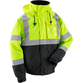 Global Industrial Hi-Vis Safety Bomber Jacket 2"" Reflective Strips 4 Pockets Lime Size 3XL