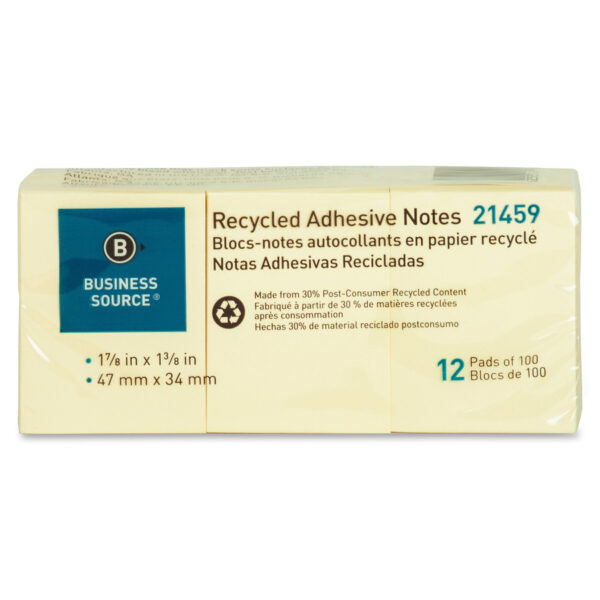 Universal One® Recycled Sticky Notes 1.5 X 2 Yellow; 12 100-Sheet Pads/Pack