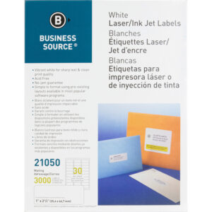Universal® Laser Printer Permanent Labels 1 x 2-5/8 White 3000 Labels