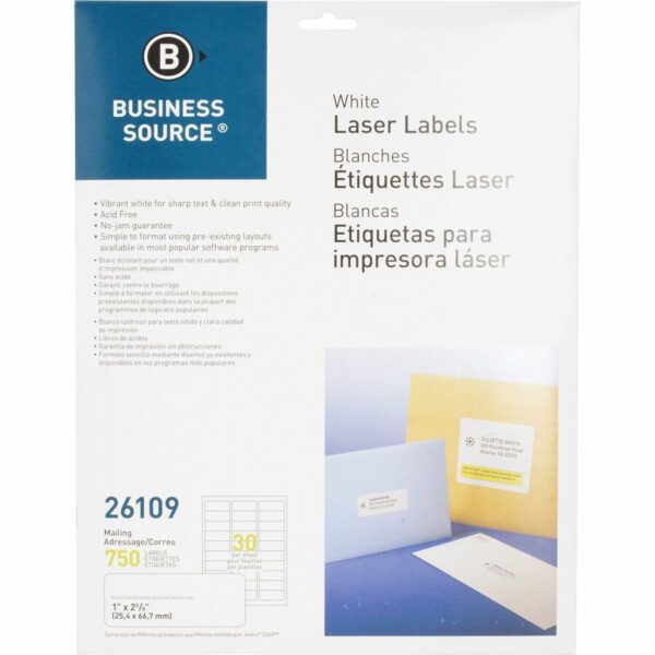 Universal® Laser Printer Permanent Labels 1 x 2-5/8 White 750 Labels