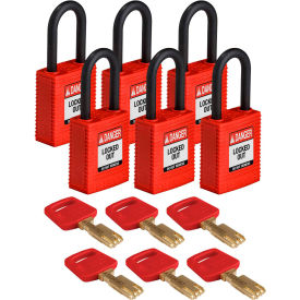 Brady® NYL-RED-38PL-KD6PK Brady SafeKey Lockout Padlock Nylon 1.5" Plastic Shackle Different