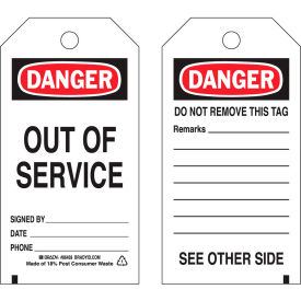 Brady® 86459 Self-Laminating Danger Out Of Service Tag, Polyester, 3"W x 5-3/4"H