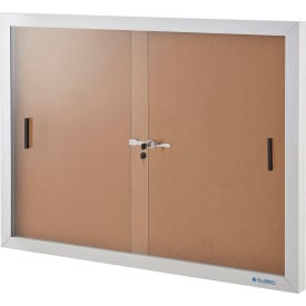 Global Industrial™ Enclosed Cork Bulletin Board with Sliding Doors 72""W x 48""H