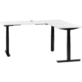 Interion® L-Shaped Electric Height Adjustable Desk 72""W x 24""D White W/ Black Base