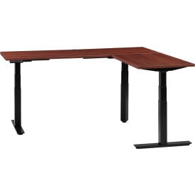 Interion® L-Shaped Electric Height Adjustable Desk 70.8""L x 59"" W x 23.6""DMahogany Black Base